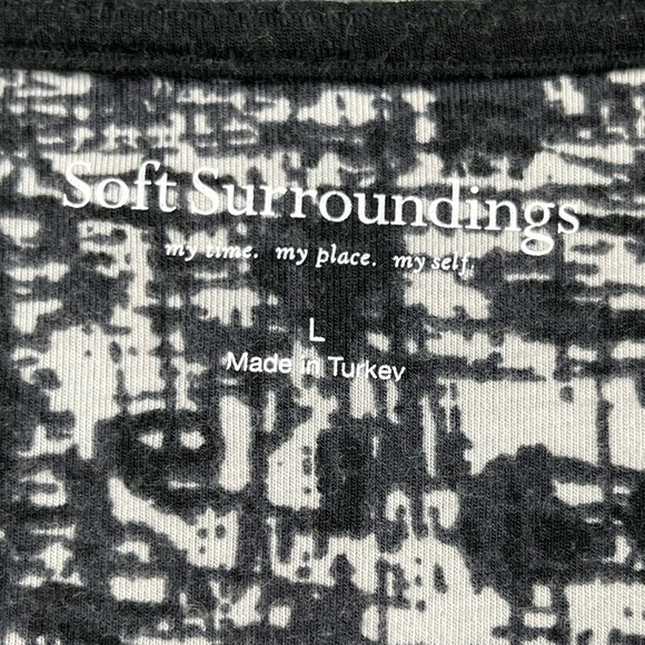 Soft Surroundings Shirt Women Large Black White Print Faux Wrap Side Ruch V-Neck - Picture 8 of 11